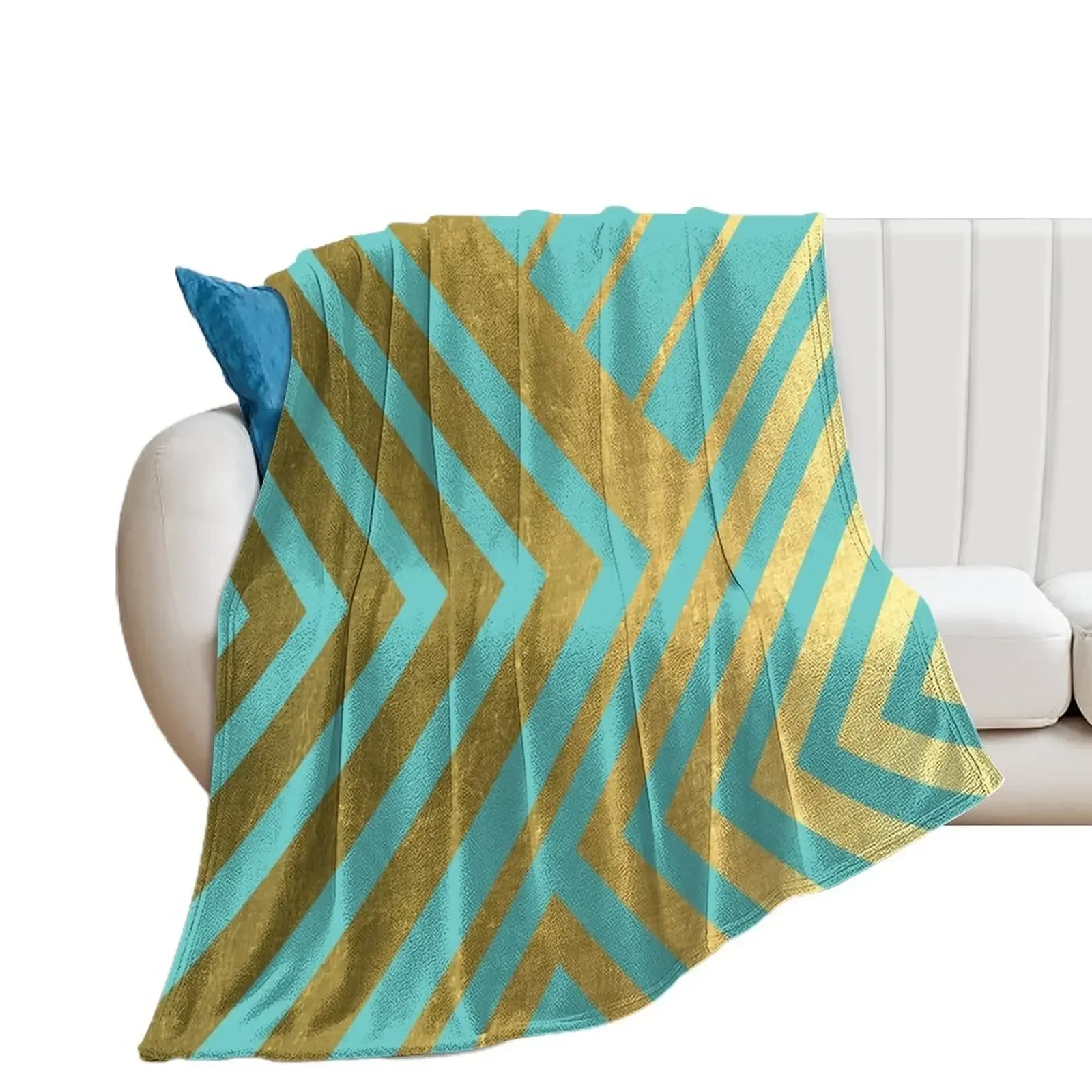 

Turquoise and Gold Geometric Luxe Throw Blanket for winter Warm valentine gift ideas Stuffeds Blankets