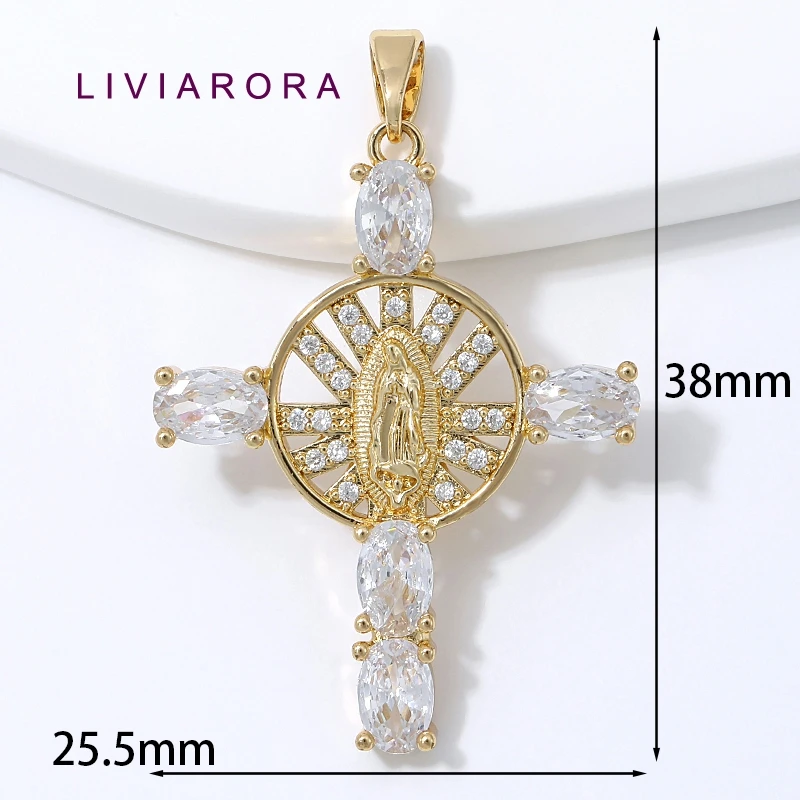 1/2/3Pcs 18K Gold Plated Brass Religious Virgin Mary Guadalupe Cross Charms Pendant For Necklace Jewelry Making Materials