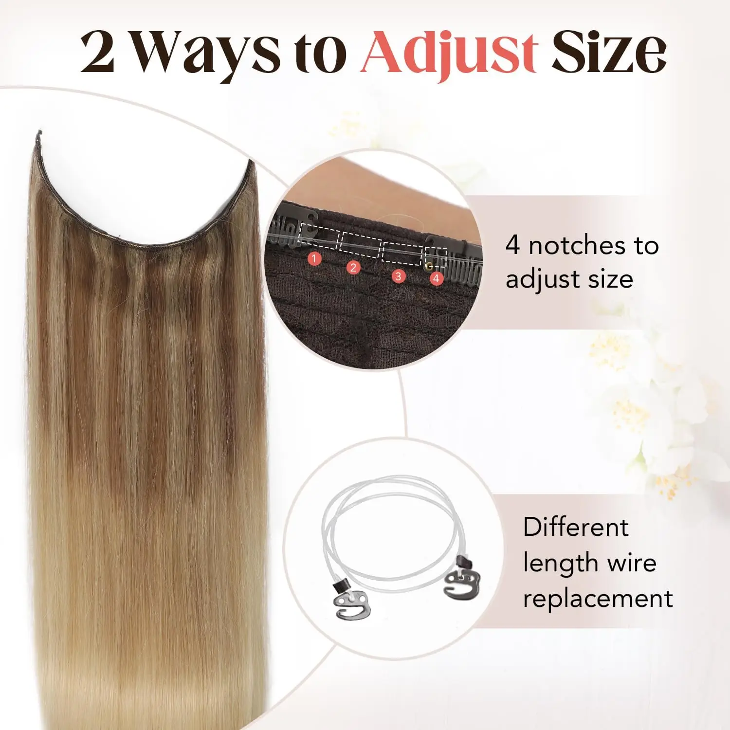 Extensões de Cabelo Humano com Fio 14-22 polegadas Balayage Castanho Dourado a Loiro Claro Extensões de Cabelo Halo Invisíveis