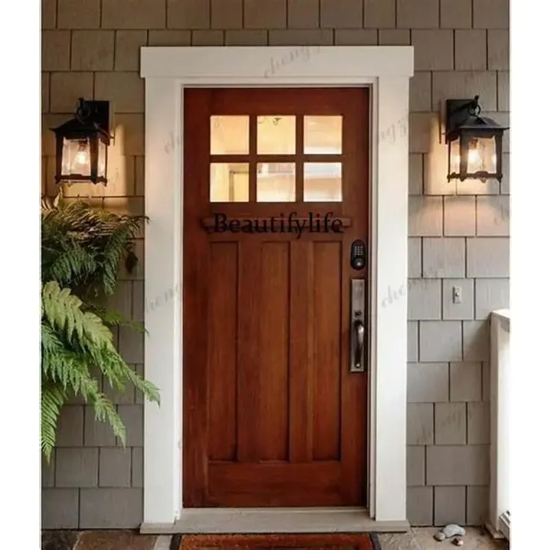 K153  Z183 Customization Entry Solid Wood Dutch Door For Garden House With Windows And Arch Frame
