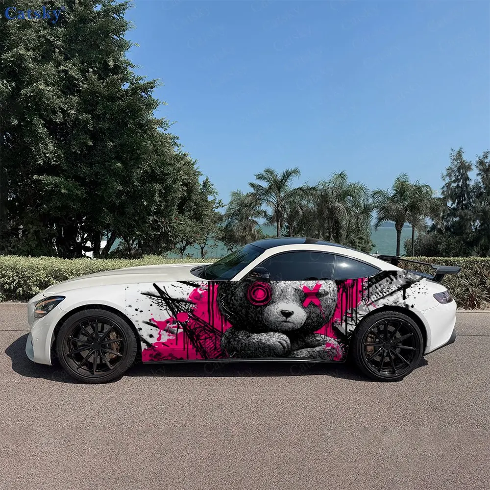 2pcs Dark Punk Panda Pink Ink Graffiti Car Decal  Car Side Decals | Self-Adhesive PVC Waterproof & Scratch-Resistant Stickers