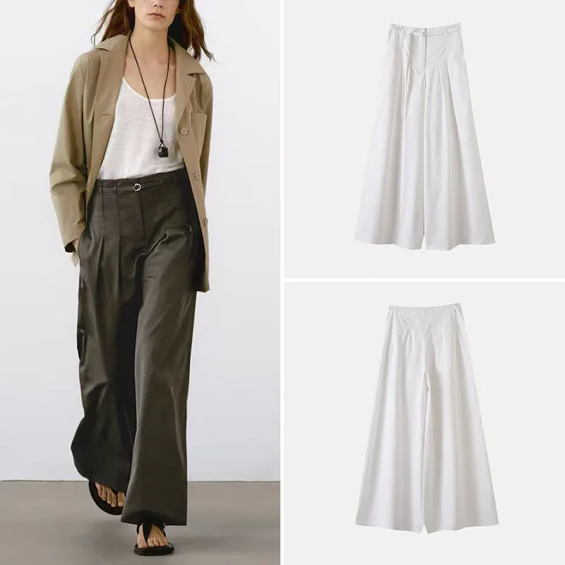 Spring 2025 Women's Loose Commuter Wide Leg Pants Comfortable Casual Trousers Polyester Fiber 00% Commute Sle Z Brand