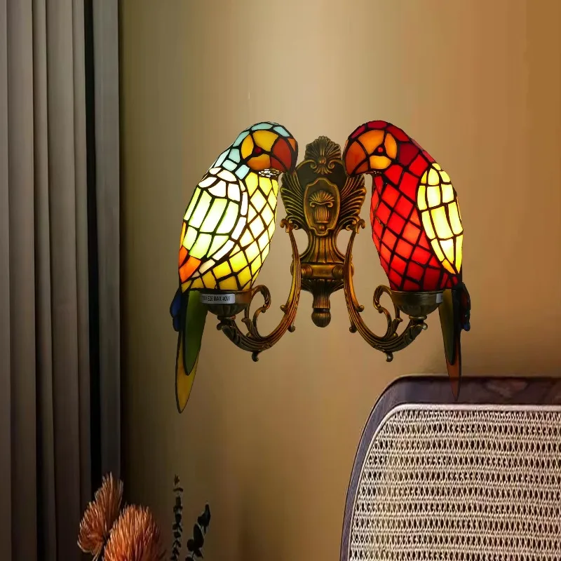 Interior Double LED Wall Lamps Animal Parrot Design Metal Iron Bedroom Decor