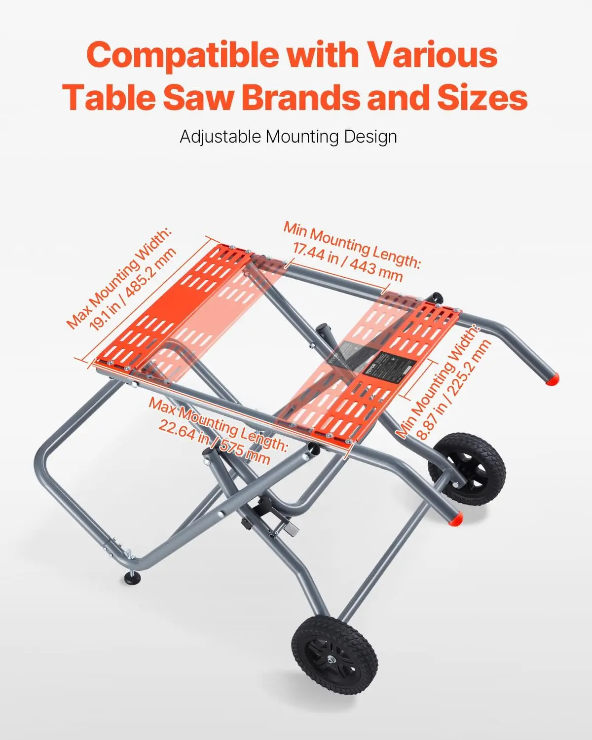 Portable Table Saw Stand, 350 lbs Load Capacity, Rolling Foldable Table Saw Table with 8 Inches Rubber Wheels, Heavy Duty Constr