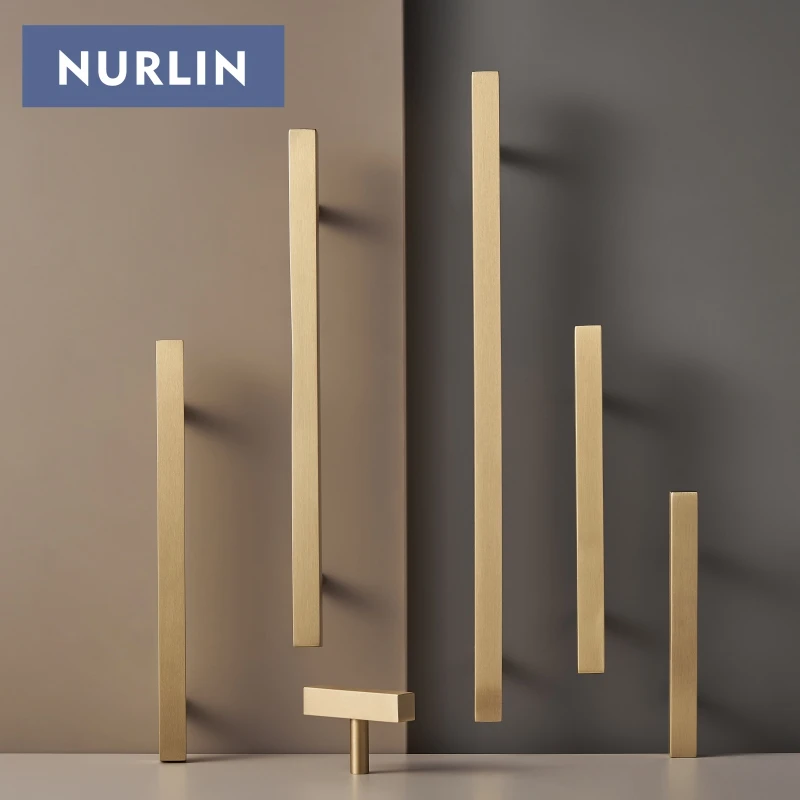 Nurlin massives Messing, quadratisch, lang, für Kühlschrank, Spülmaschine, Türgriff, Kleiderschrank, Tür, Küchengriff, Schubladengriff
