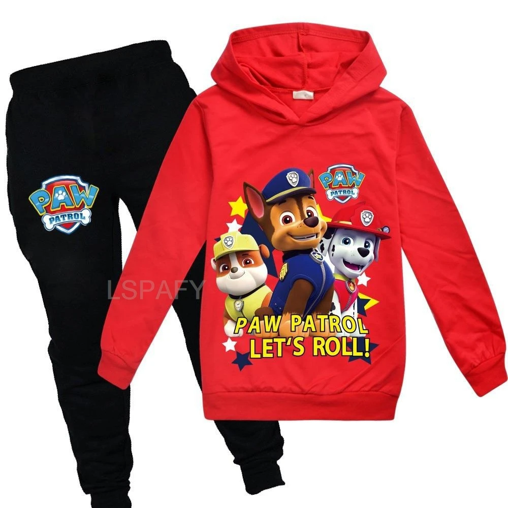 2pcs PAW PATROL children's long-sleeved cartoon print blouse + trousers soft girls casual cartoon suit cotton kids clothing