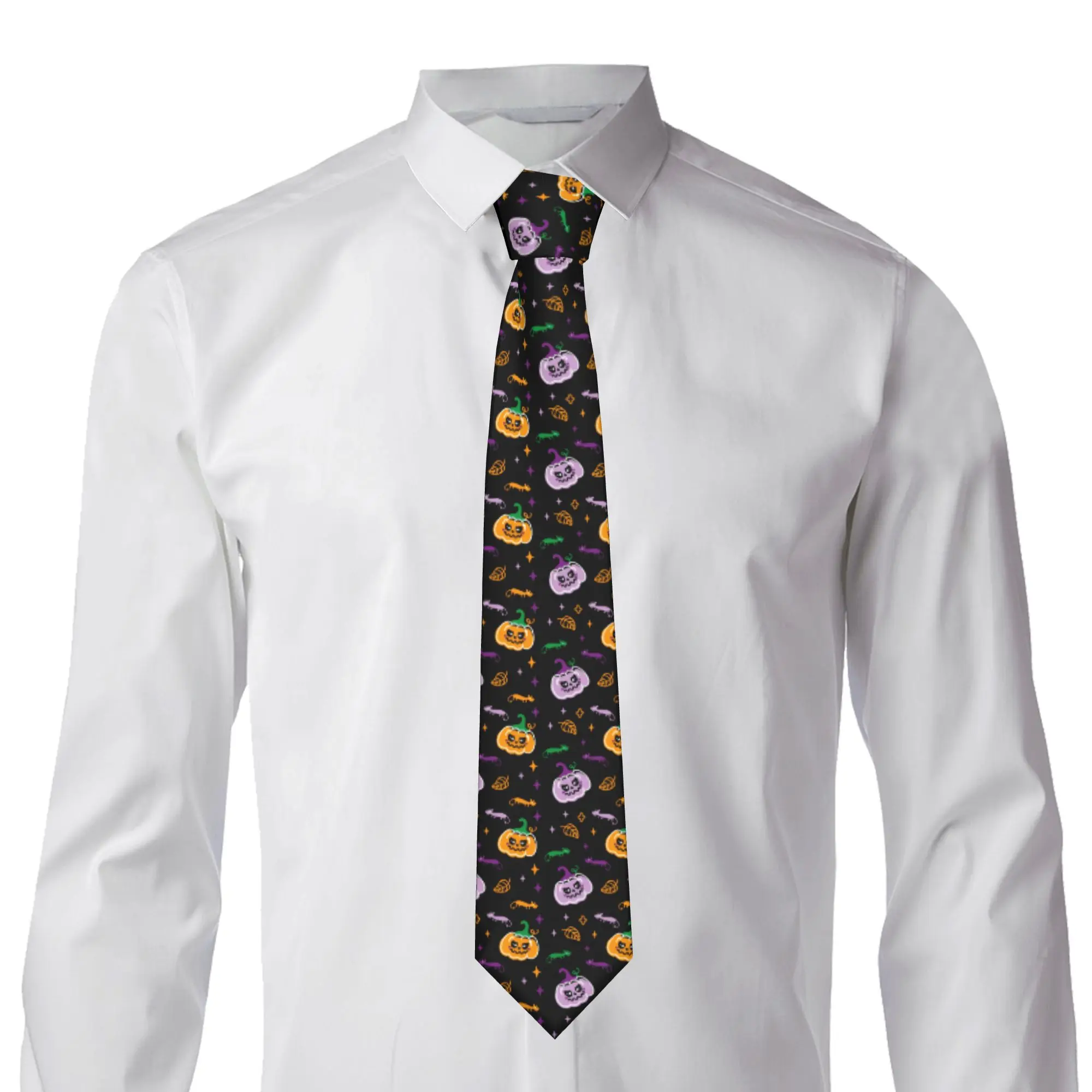 Halloween Colorful Pumpkins Neckties Unisex Fashion Narrow  Neck Tie for Men Accessories Cravat