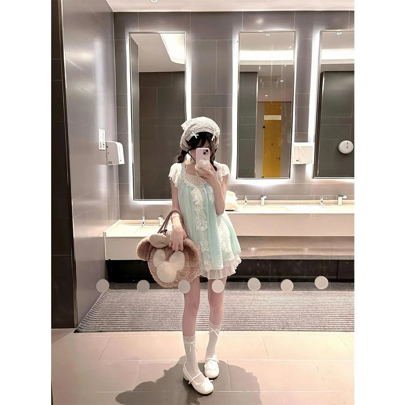 スイートレース2ピースセットTシャツゴスレディースドレスヴィンテージY2kスリムパンクミニスカート原宿90年代日本のセクシーサマーTシャツ