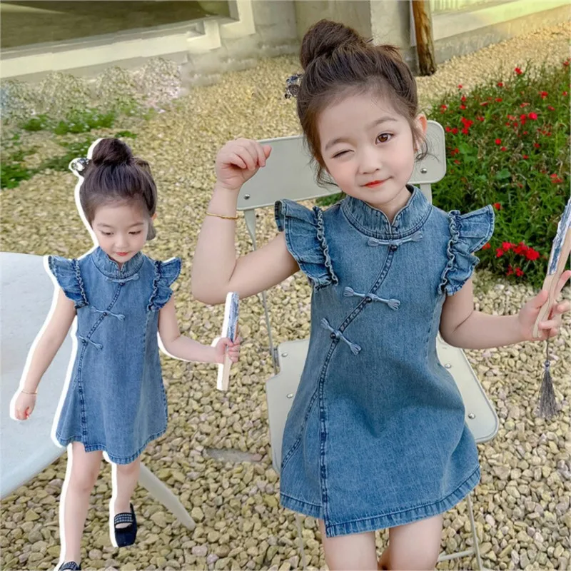 Girls' Summer Cheongsam 2026 New Children's Chinese Summer Hanfu Qipao Dress New Chinese Style Kids' Short Sleeve Dress LJ308