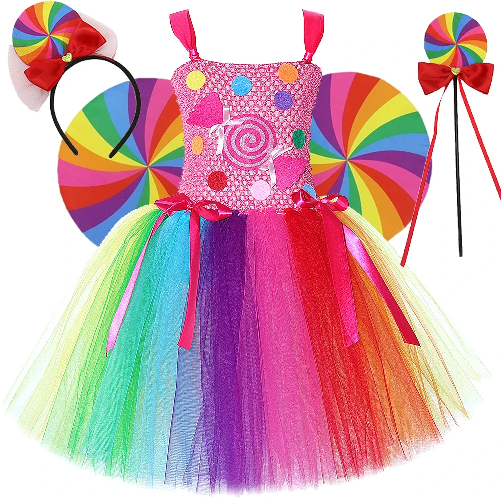 Costumes de sucette arc-en-ciel pour filles, robe Tutu de Ballet Candy Land pour fête d'anniversaire, cadeaux, vêtements de carnaval pour enfants