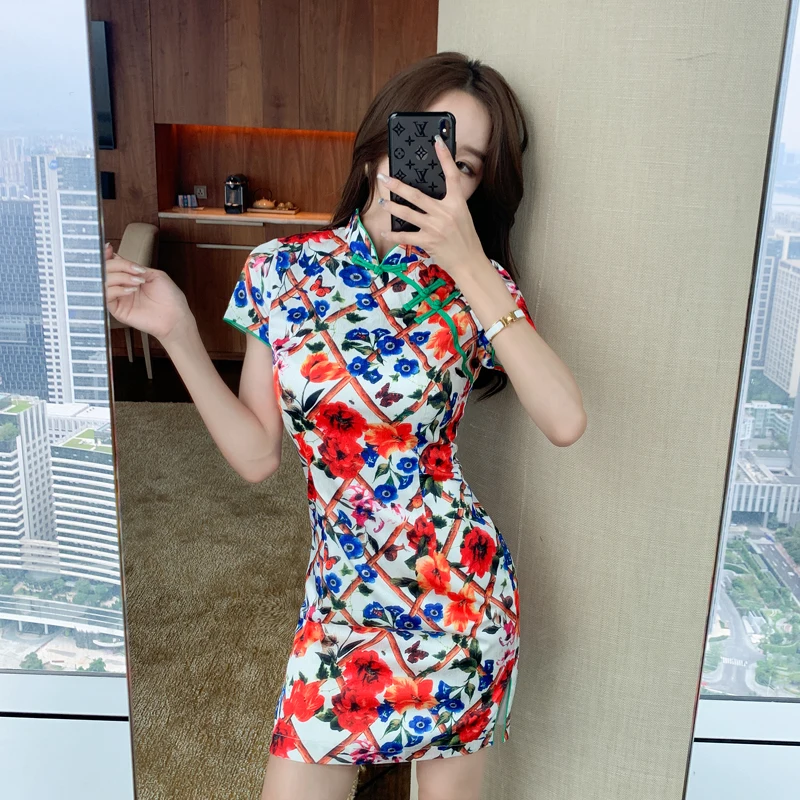 

Chic Retro Chinese Sle Floral Print Slim Fit Split Dr Sexy Faionable Summer New Arrival ort Low Slit Daily...