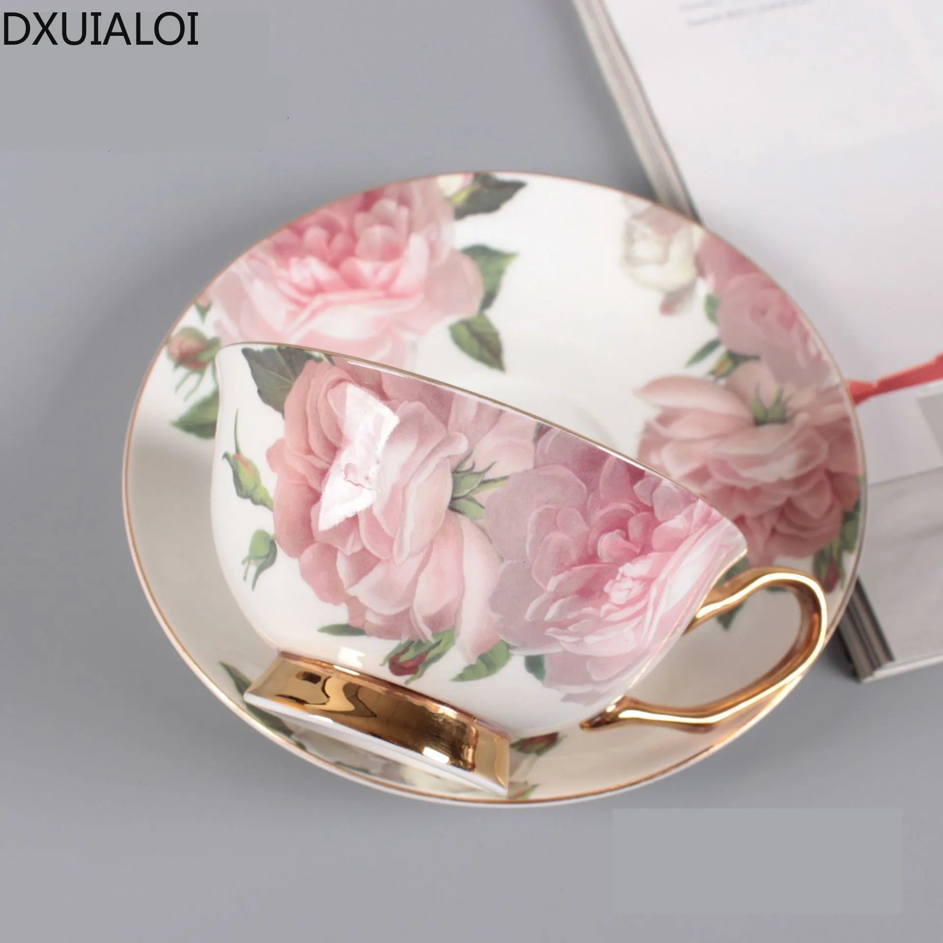 Ceramic European Coffee Cup and Saucer Small Fresh Bone China Ceramic Cup  mug Afternoon Tea Flower Tea Cup 200ML DXUIALOI gift