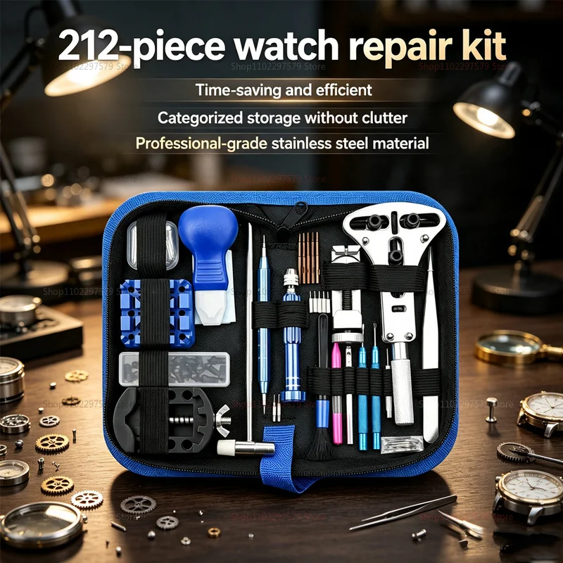 212 Pcs Watch Repair Tool Kit Watch Strap Remover Battery Cover Holder Watch Band Remover for Watch Maintenance Jewelry Repair