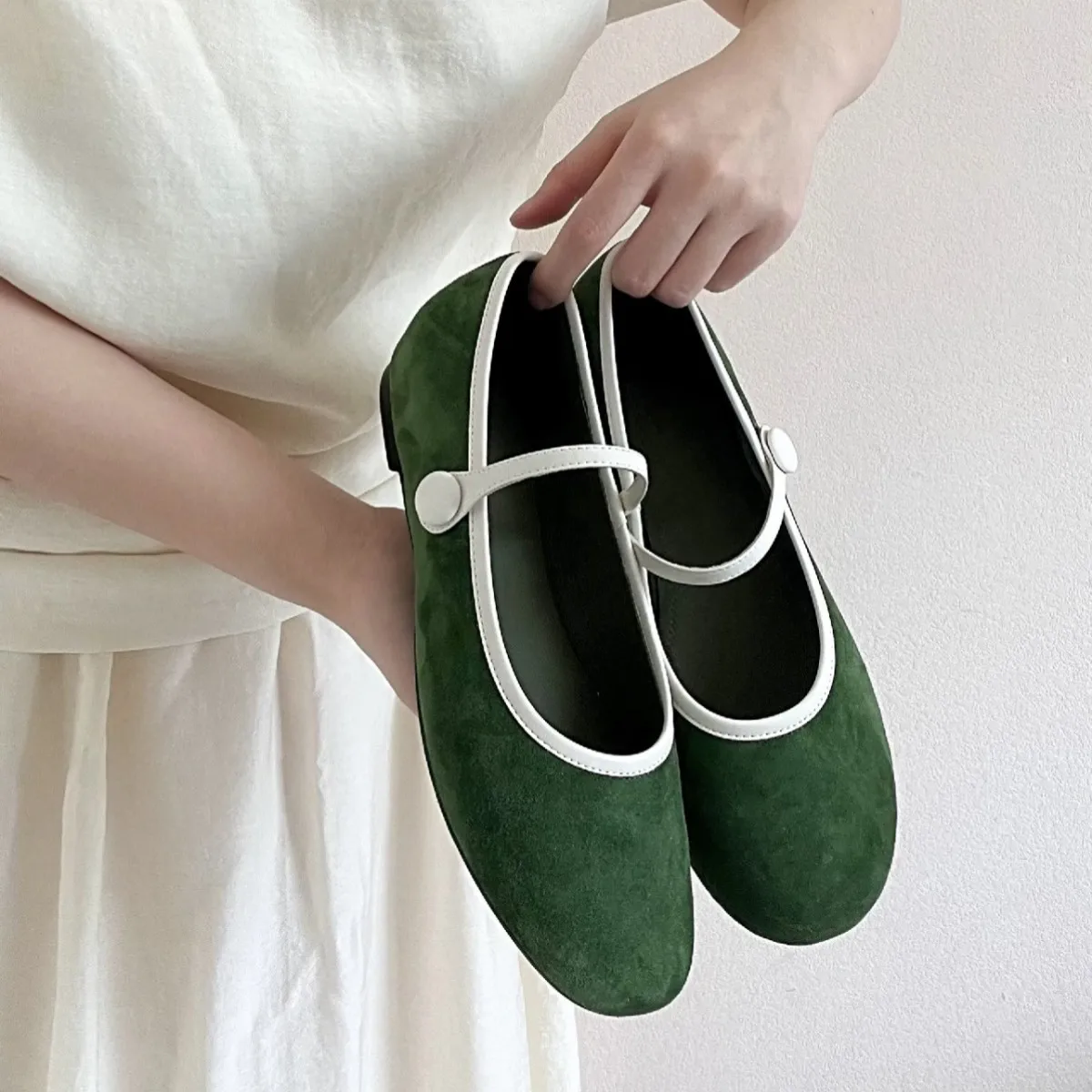 

Бархатная балетная плоская обувь Мэри Джейн Oes в стиле ретро, женская дизайнерская резиновая подошва для лесной девушки, винтажная цветная блузка без шнуровки с круглым носком