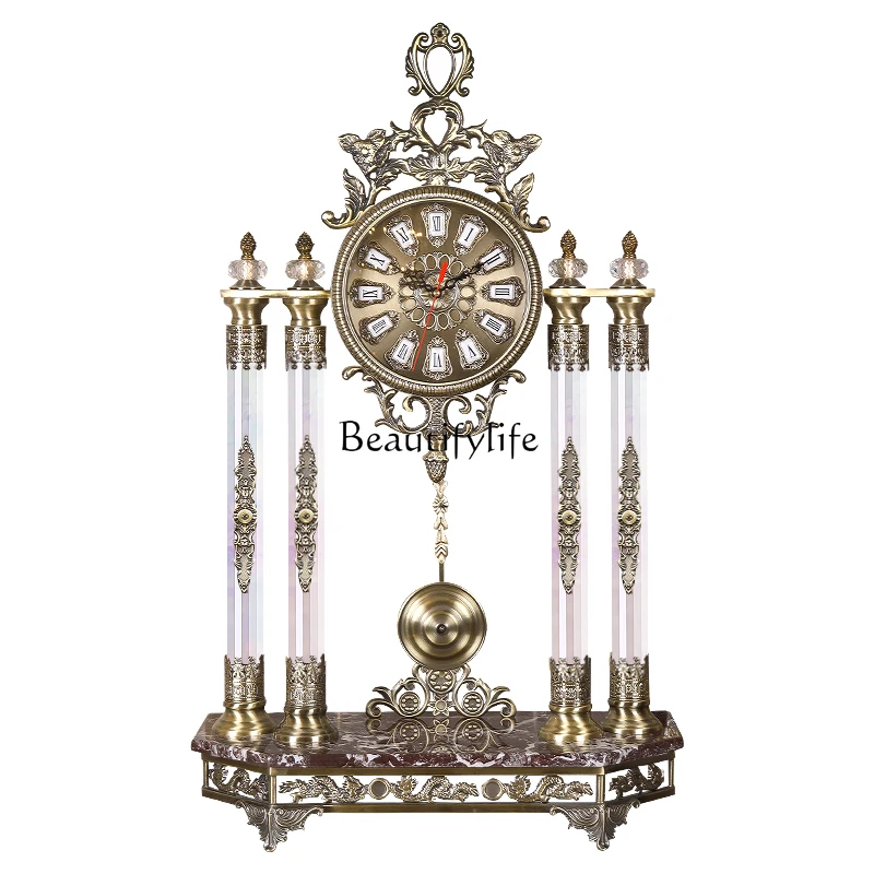 European-Style Golden Living Room Desk Clock European Entry Lux Crystal Study Mute Clock