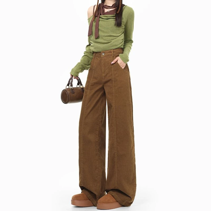 ZHISILAO سروال قصير جديد للنساء Y2k بنطلون بني عتيق عالي الخصر وواسع الساق مستقيم لخريف وشتاء 2025 #3