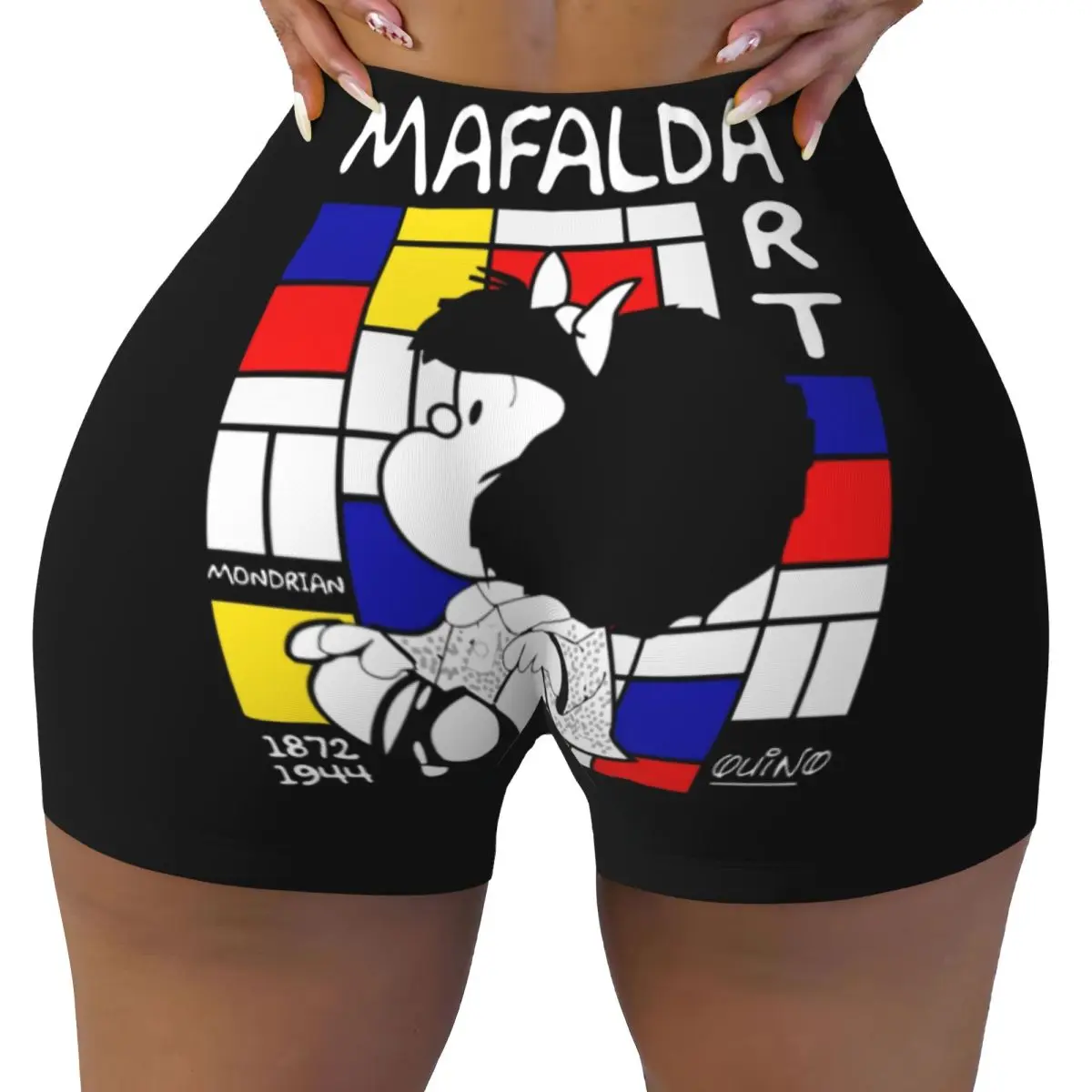 

Пользовательские шорты Mafalda Enjoy The Art Of Mondrian для женщин, шорты для бега в тренажерном зале, байкерские шорты для йоги