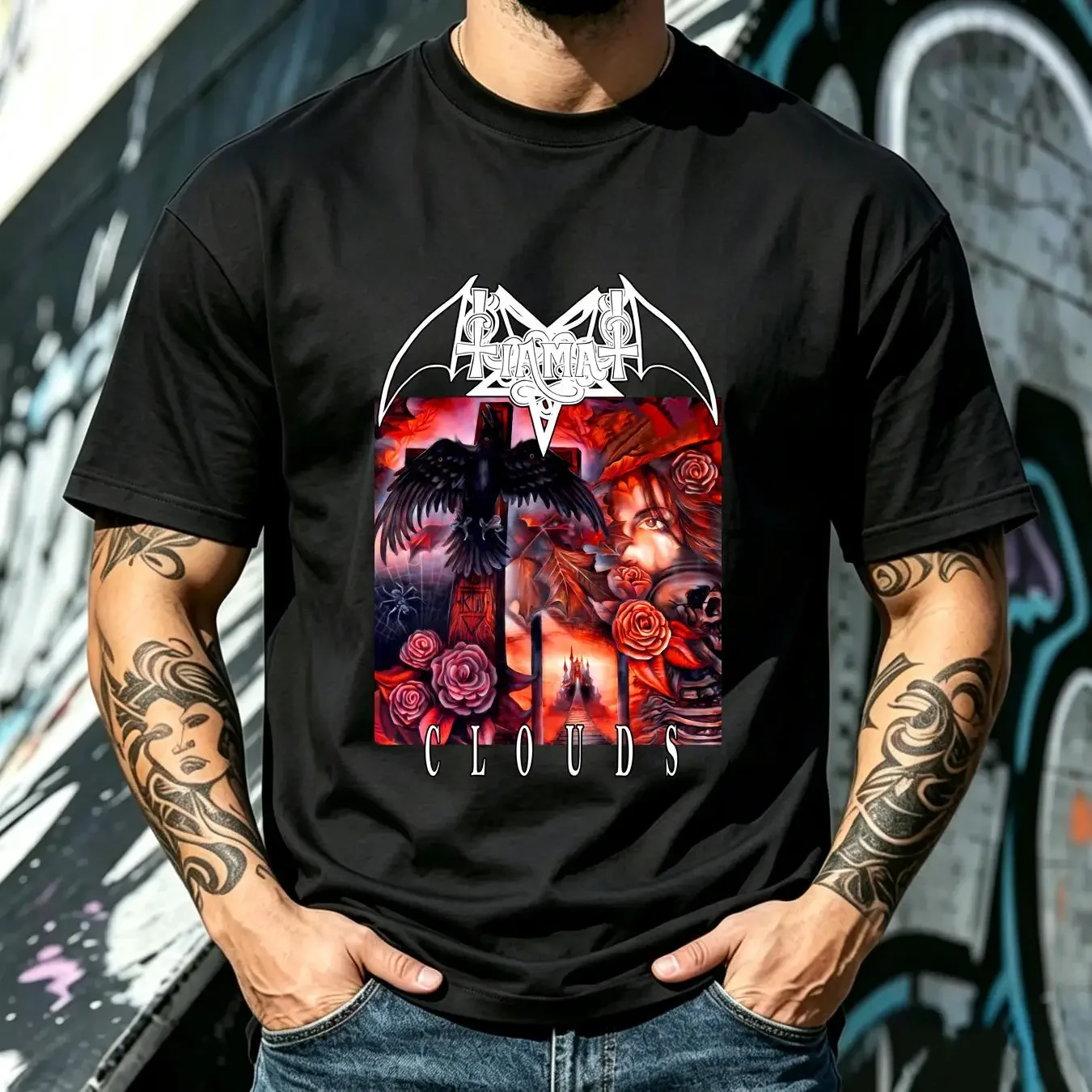 washed T Shirt Tiamat Clouds Cotton Size S 5XL TJ14041 long sleeves vintage Washed Breathable graphic Unisex Versatile Stylish