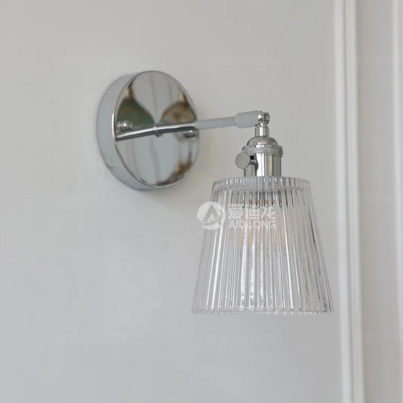 Chrome Stylish Iron Art Glass Flower Wall Sconce with Adjustable Arm and Switch for Home Deco Contemporary Interiors Wall Lights