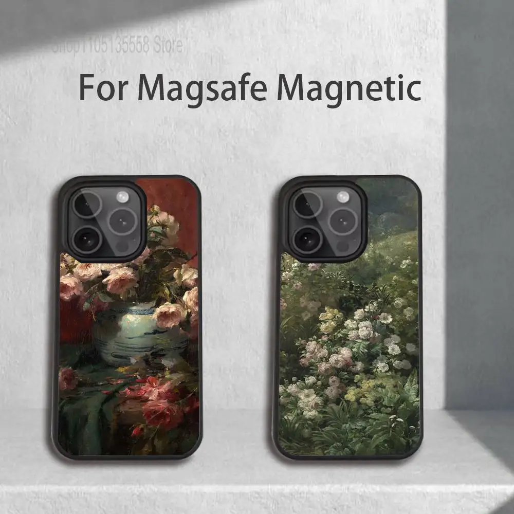 

Rose Art Oil Painting Phone Case For IPhone 17,16,15,Pro,Max,Air,14,Plus,13,12,11 Magesafe Wireless Charge Cover