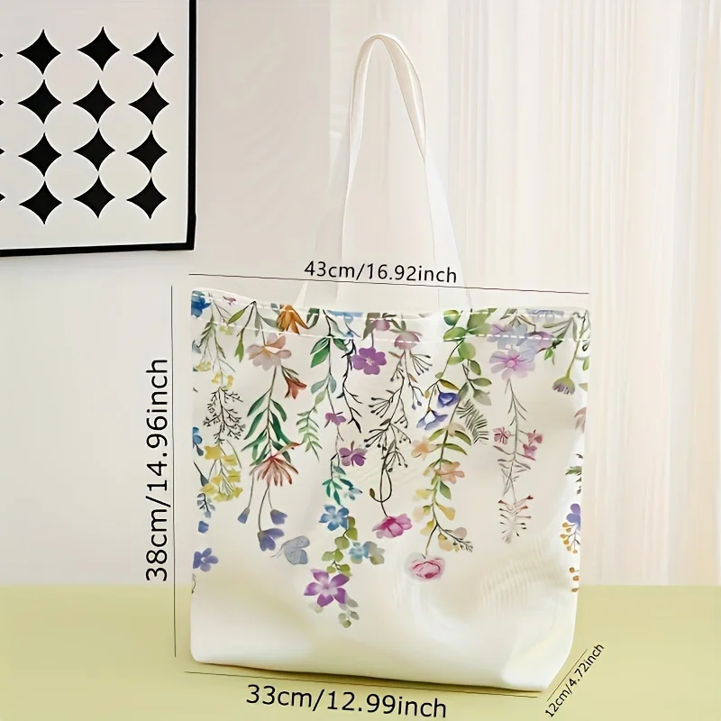 Einkaufstasche mit Blumenmuster, wiederverwendbarer modischer Rucksack, multifunktionale Handtasche, bedruckte Einkaufstasche aus Segeltuch – Detail 2