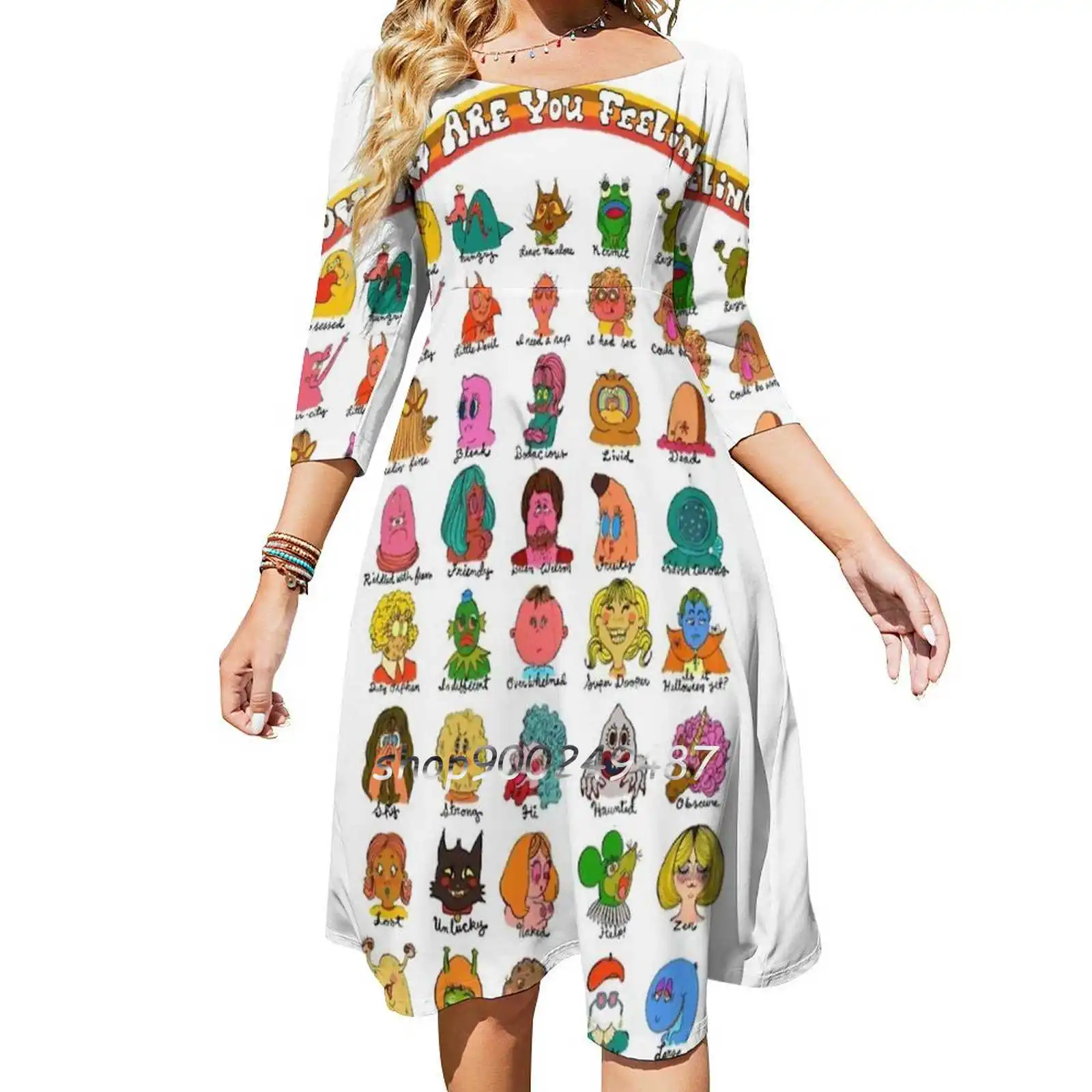 Feelings Chart Deluxe Square Neck Dress Sweet Summer Dress Women Elegant Halter Print Dress Amber Mccall Thunderpuss