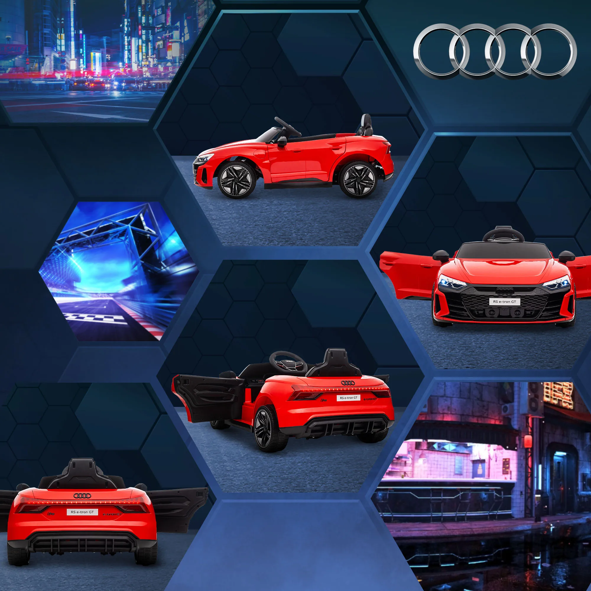 Ride Car 12V sous licence Audi RS E tron GT 3 1 MPH voiture électrique Ride jouet télécommande 4 roues Suspension klaxon musique lumières
