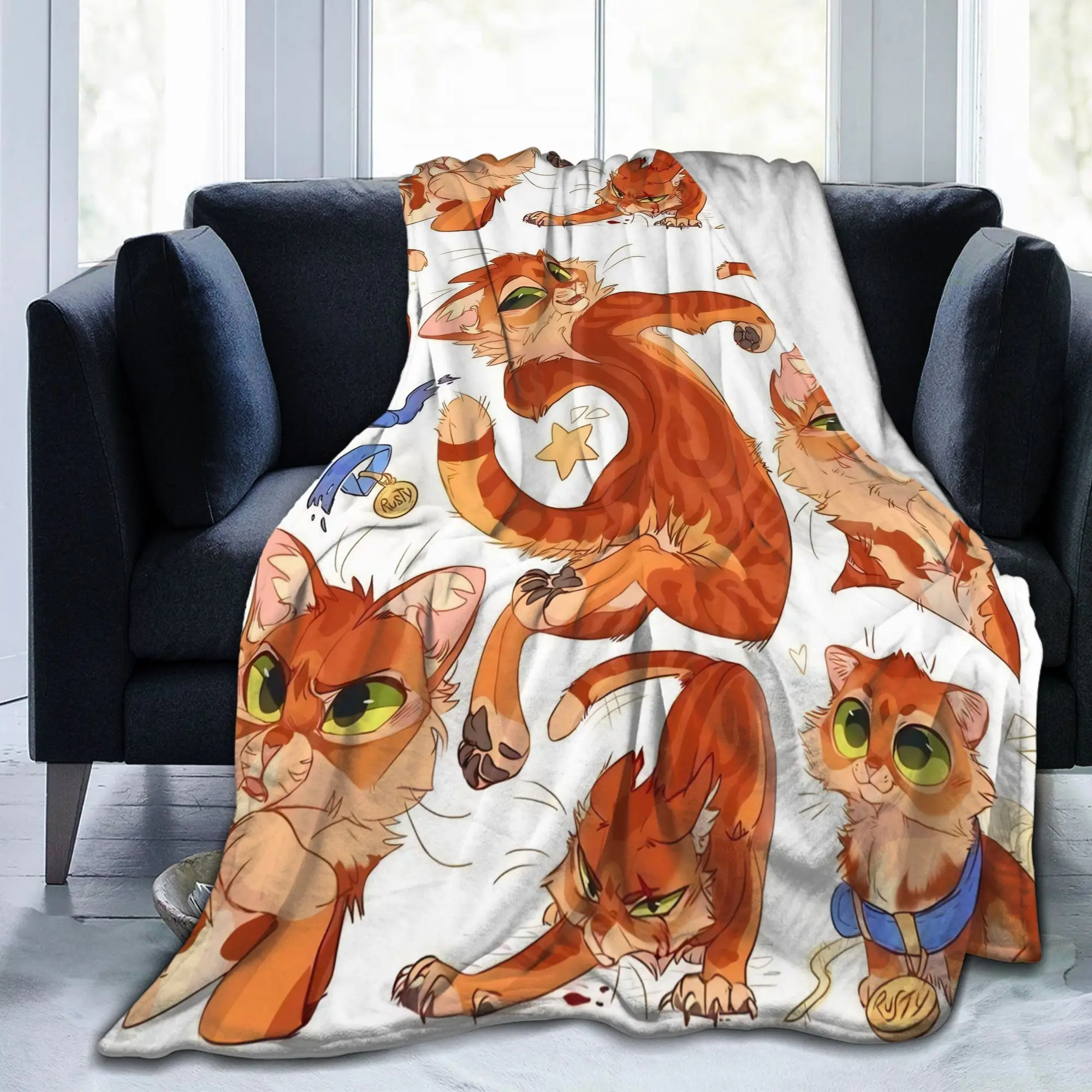 Warriors Fireheart Rusty Cats Blankets Cartoon Flannel Warm Bedding Throw Blanket for Coverlet Spring Autumn Gift Lightweight
