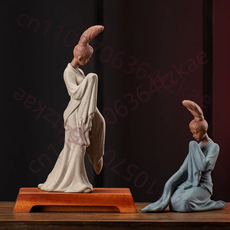 

Статуэтка китайской танцовщицы в стиле дзен для женщин, красивые женские статуэтки, керамика, фиолетовый песок, украшения для чайной комнаты, подарок