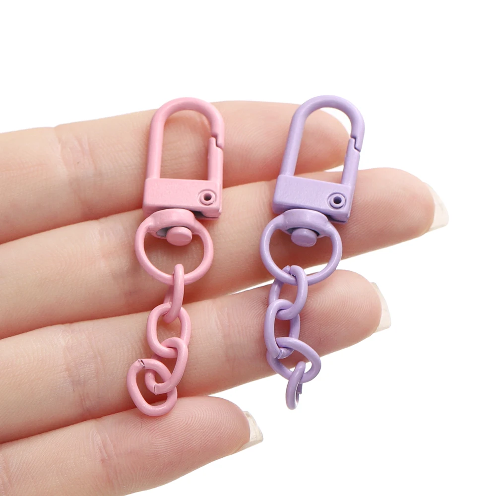 10pcs/Lot Colorful Alloy Snap Lobster Clasp with Extension Chains for Keychain Bag DIY Jewelry Making Accessories Supplies