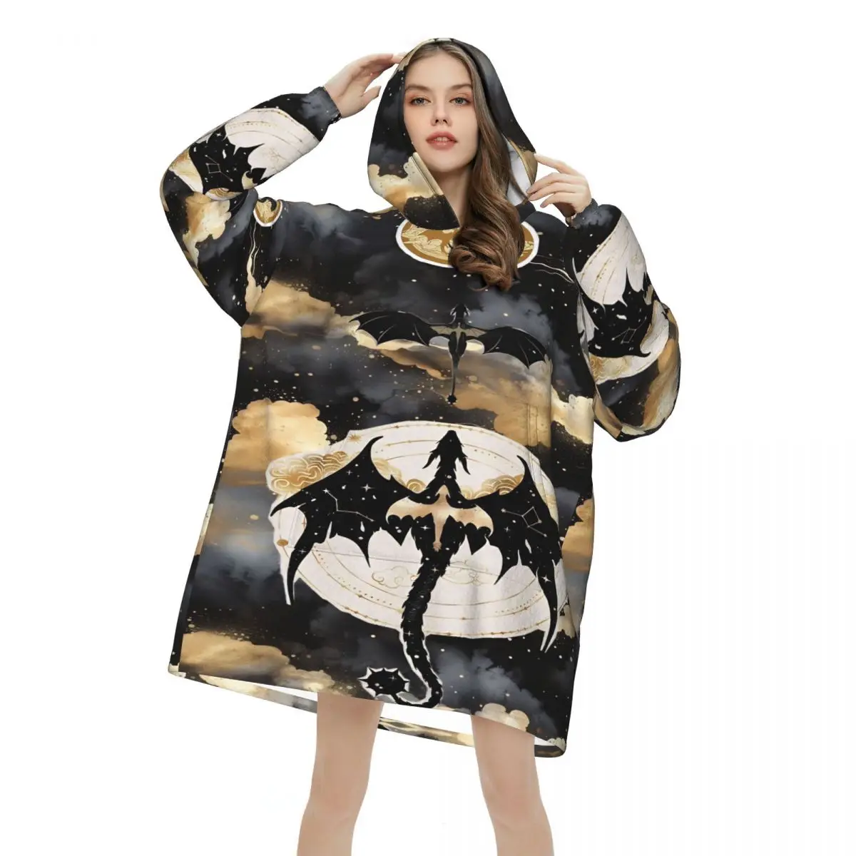 F-Fourth W-Wing Dragon Wearable Blanket Hoodie Warm Cozy Oversize Blanket Sweatshirt Thick Fleece Hooded Blanket with Pocket