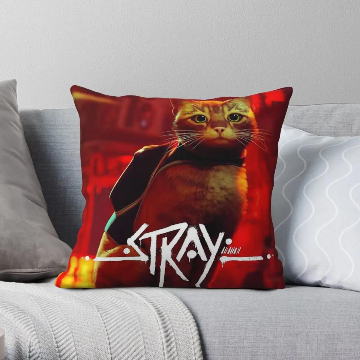 Stray Cat Game Square Pillowcase Polyester Linen Velvet Printed Zip Decor Throw Pillow Case Car Cushion Cover