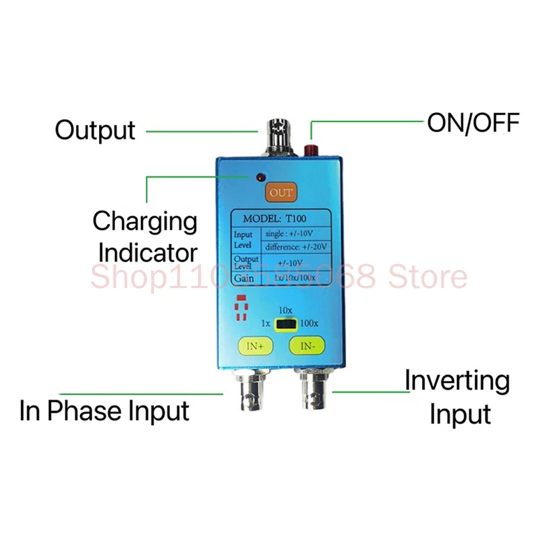 T100 Differential Probe 1X/10X/100X Oscilloscope Probe 10M Bandwidth To Amplify Weak Signals