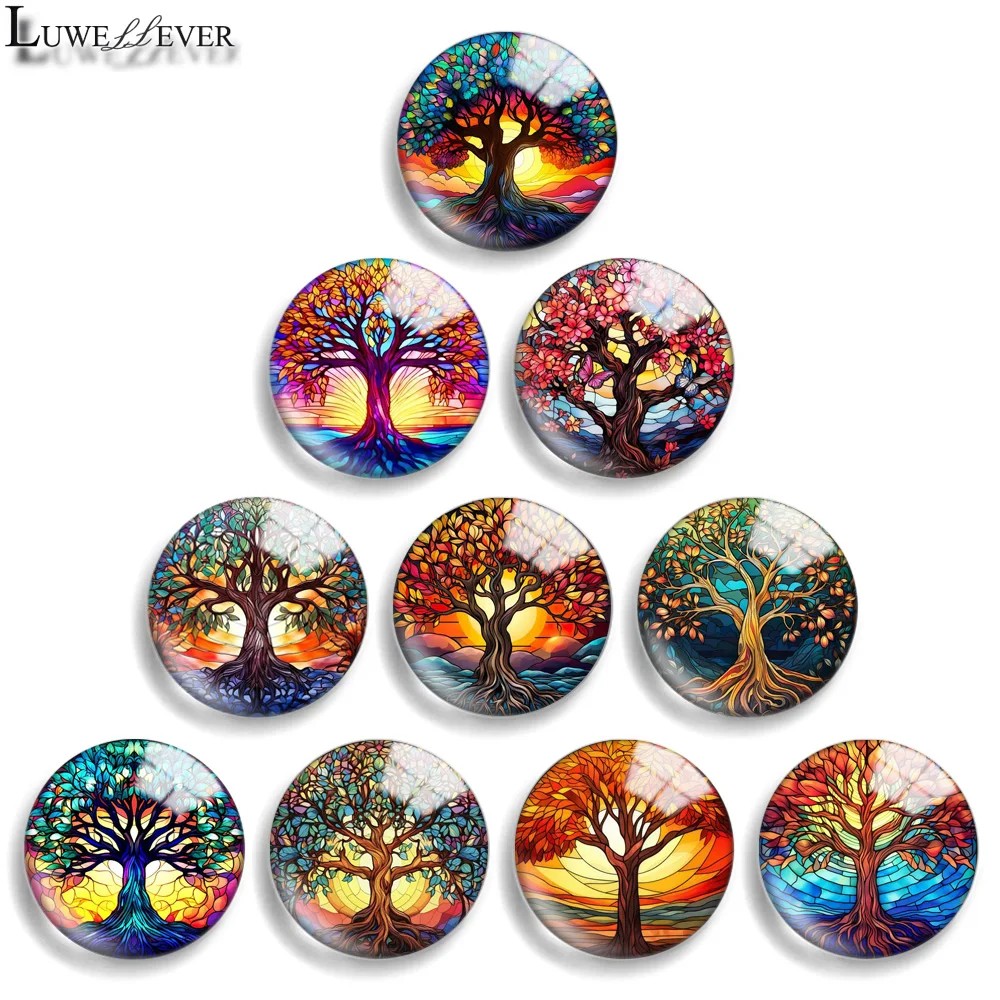 10mm 12mm 20mm 25mm 30mm 40mm 897 The Tree Of Life Mix Round Glass Cabochon Jewelry Finding 18mm Snap Button Charm Bracelet