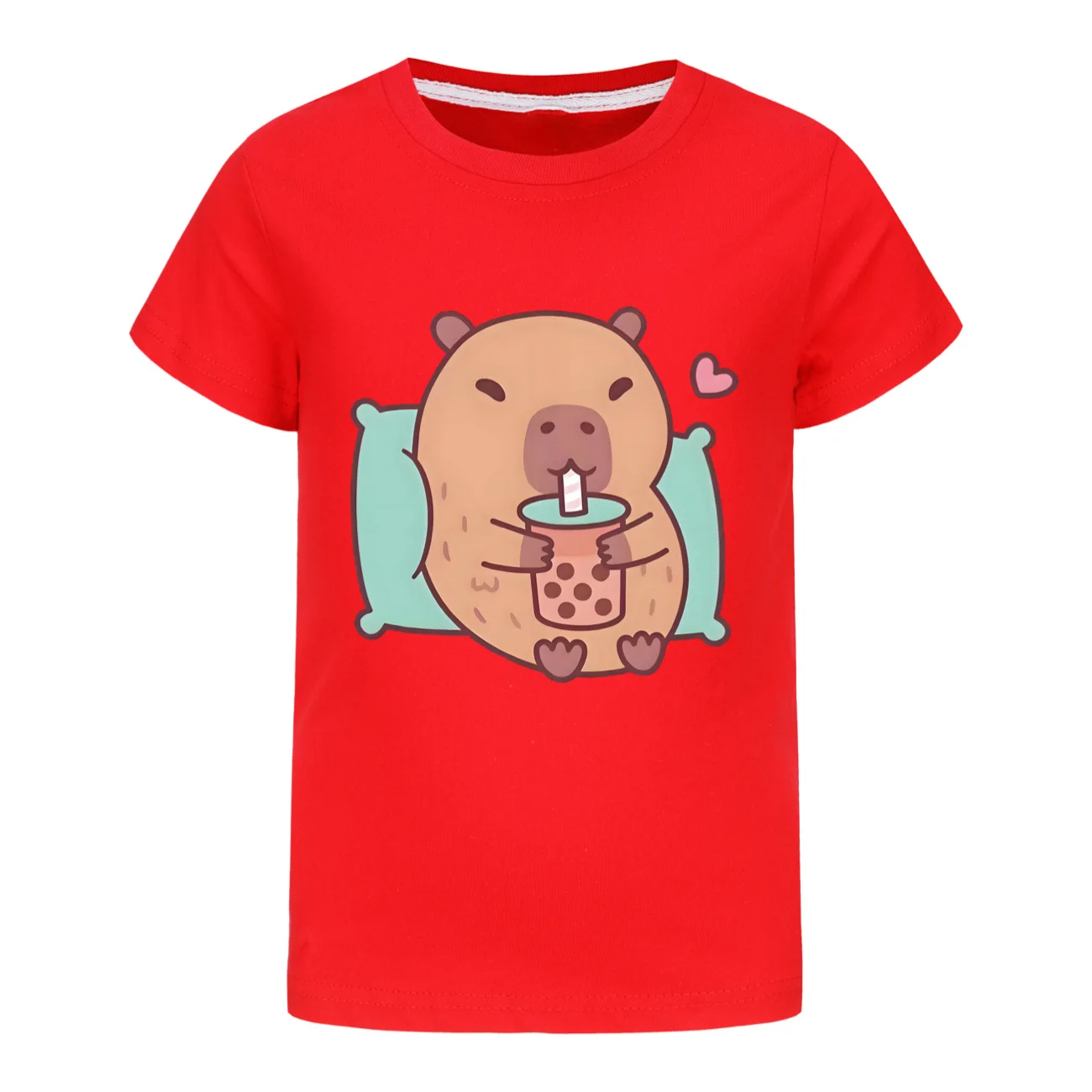 

Capybara Print T Shirt Kids Summer Short Sleeve Tops Children Clothing Boys Pure Cotton T-shirts Girls Leisure O-neck Clothes