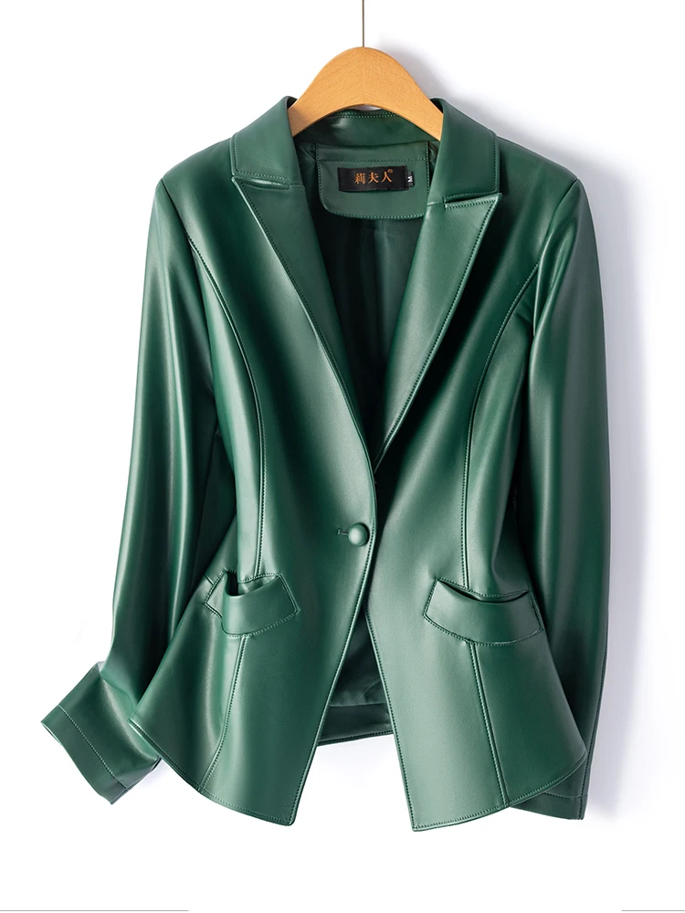 Nouvelle veste en cuir véritable pour femme, collection Printemps 2025, style élégant et personnalisé, en peau de mouton, coupe ajustée, vêtement d'extérieur.