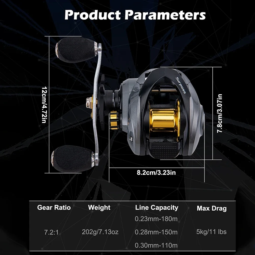 Goture SURPASS Baitcasting Fishing Reel High Strength Nylon Body  7.2:1 Max Drag 5kg Ultralight Casting Rod Reel for Freshwater