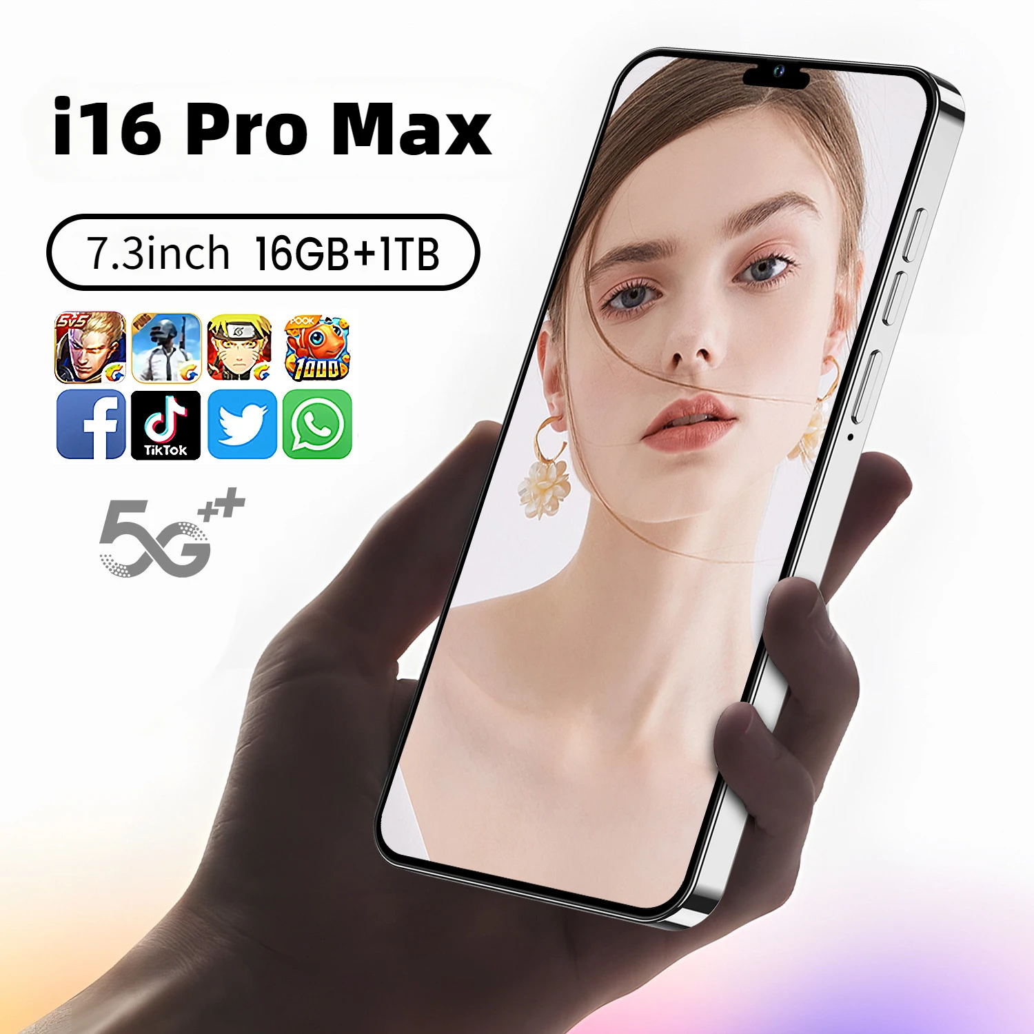2024 оригинальный смартфон I16 Pro Max 5G, 7,3 дюйма, Snapdragon888gen3, 22G + 2 ТБ, двойная SIM-карта, 8000 мАч, Android14, NFC, мобильный телефон