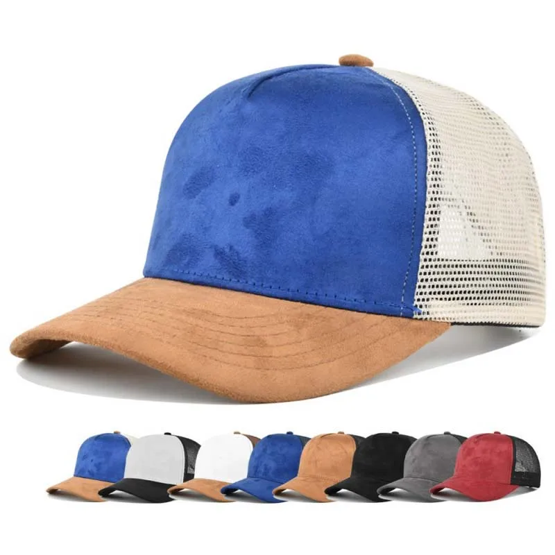 High-quality Five-panel Suede Baseball Cap Men and Women Spring and Summer Color Matching Mesh Truck Driver Hat Wholesale