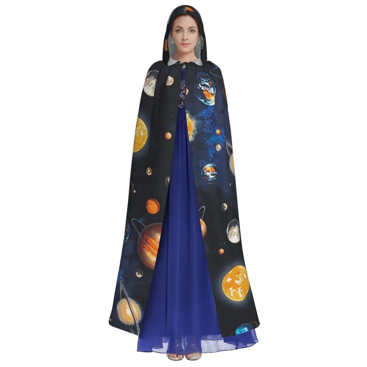 Солнечная система, космические планеты, Вселенная, длинный плащ с капюшоном, средневековый костюм ведьмы, накидка для косплея, пальто на Хэллоуин для взрослых, унисекс