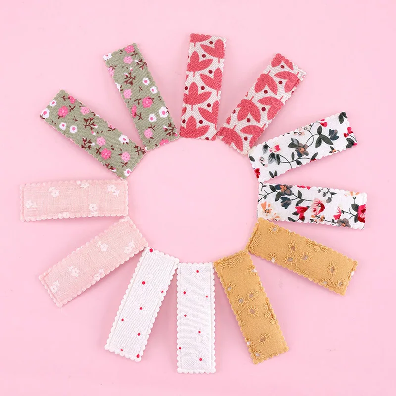 

12Pcs Cute Floral Print Snap Hair Clips For Kids Cotton Fabric BB Hairpins Barrettes Girls Hairgripe Headwear Hair Accessories