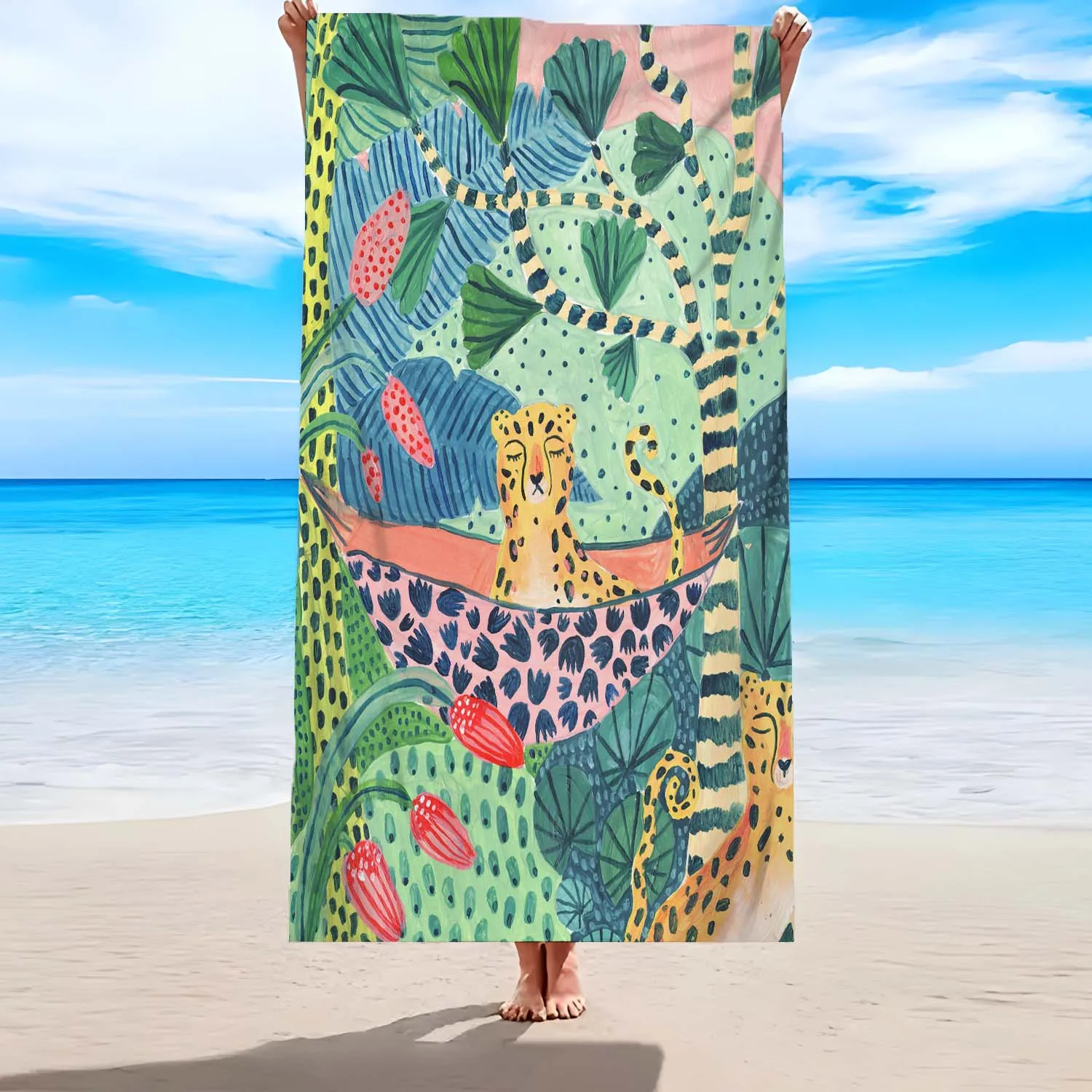 Aesthetic Leopard Print Microfiber Beach Towel Quick Dry Oversized Sandless Bath Towel Artistic Jungle Summer Vacation Towel