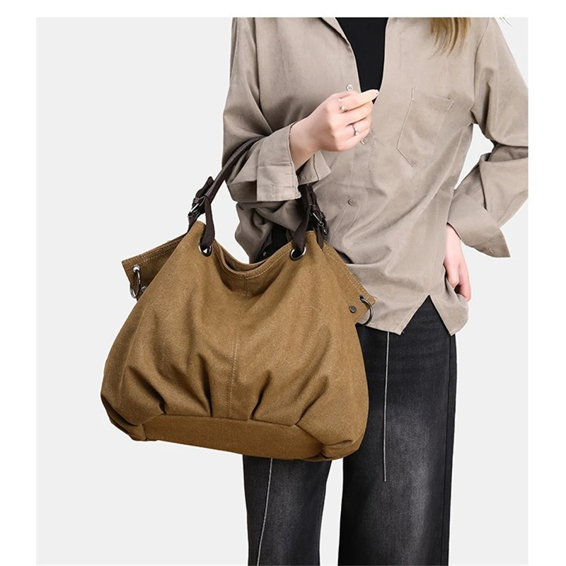 

Nesitu, высокое качество, большая вместительная коричневая, черная парусиновая женская сумка-хобо, сумка-тоут через плечо, дорожная сумка M25791