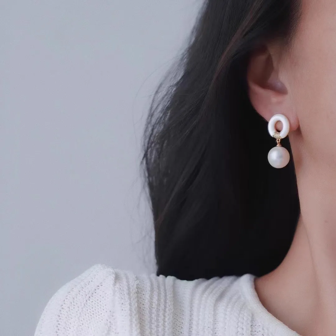 MeiBaPJ 11mm Natural Nearround Pearls Fashion Drop Earrings DIY Genuine 925 Silver Fine Wedding Jewelry for Women