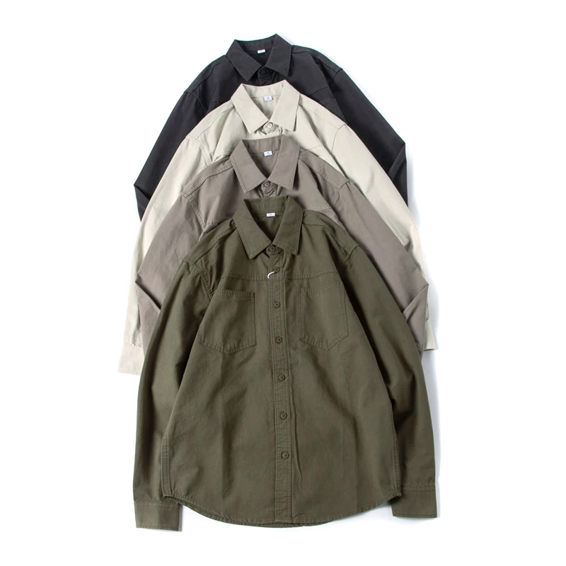 

Japanese Sle Heavyweight Waed Pure Cotton Color Work irt Casual Retro Collared irt Jaet Sle Men's Outerwear