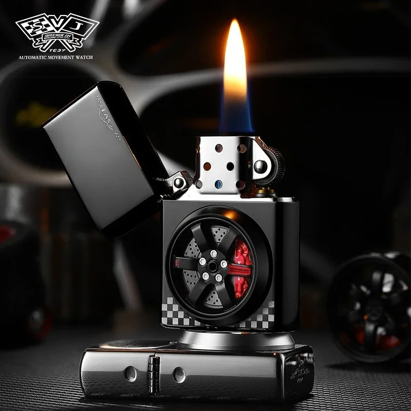SVJ's New 360° Rotating Wheels Trendy Cool Kerosine Lighter Three-dimensional Hollowed Out for Boyfriend