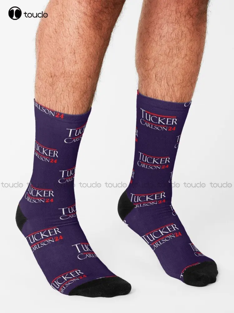 Tucker Carlson '24 Political Tucker Carlson For President 2024 President New Socks Black Soccer Socks Custom Gift Streetwear Art