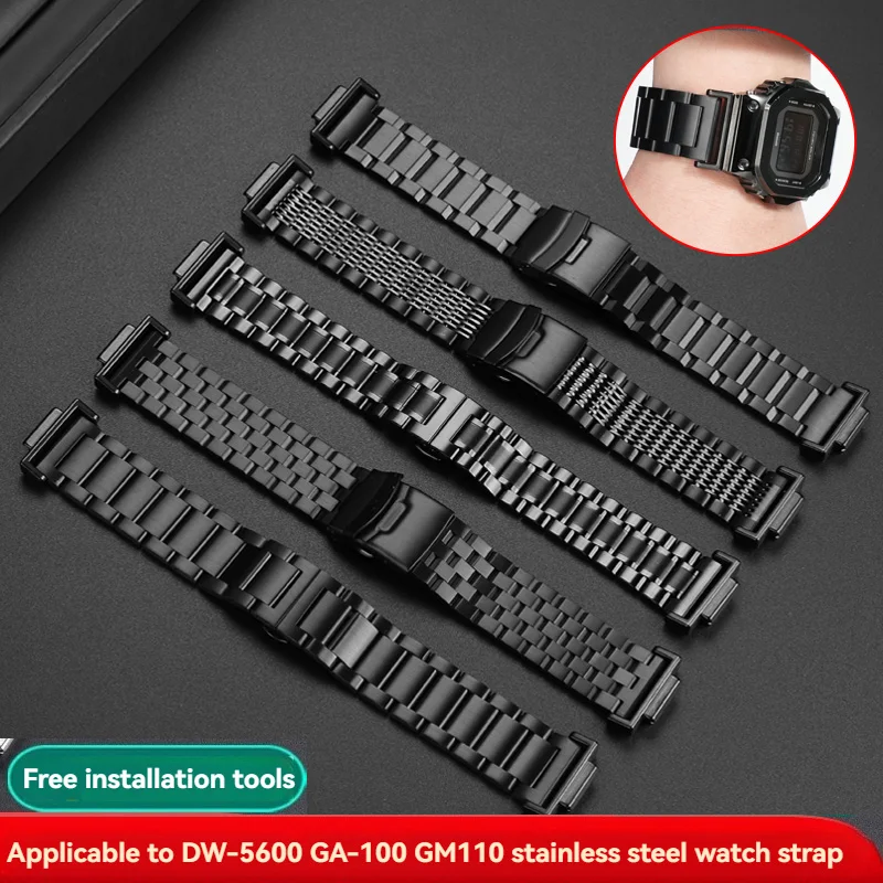Retrofit pulseira de aço inoxidável sólido para casio gm/ga2100 gbx100 ga100/110 dw5600 dw5000 5610 série pulseira de relógio masculino
