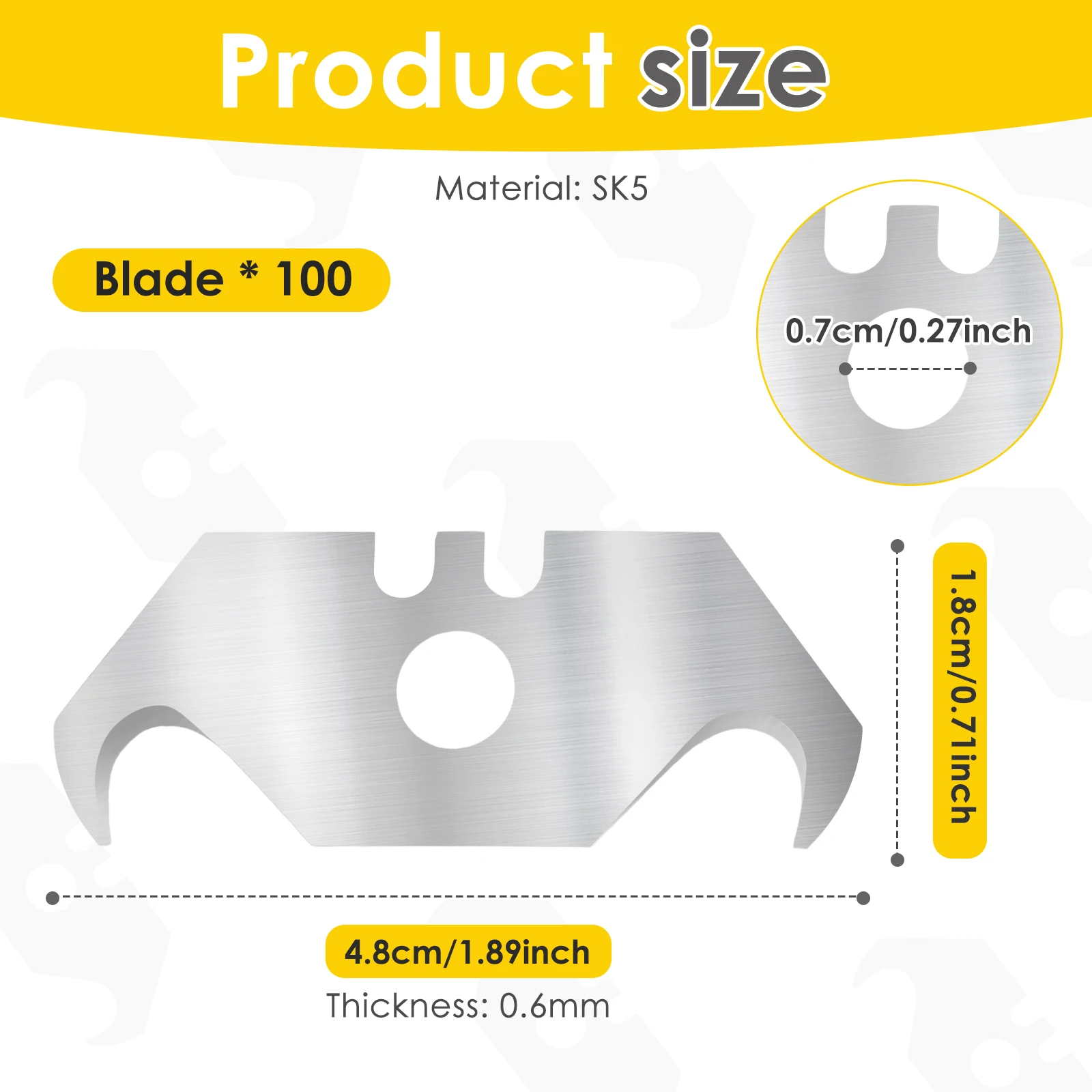 100Pcs SK5 Hooked Trimming Knife Blade Heavy Duty Utility Hook Blade Hooked Razor Accessory for Cable and Wire Stripping PVC