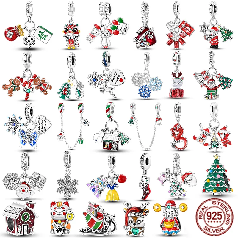 2024 Christmas New 925 Sterling Silver Snowman Christmas Tree Elk Charms Pendants Fit Original Bracelet For Women DIY Jewelry